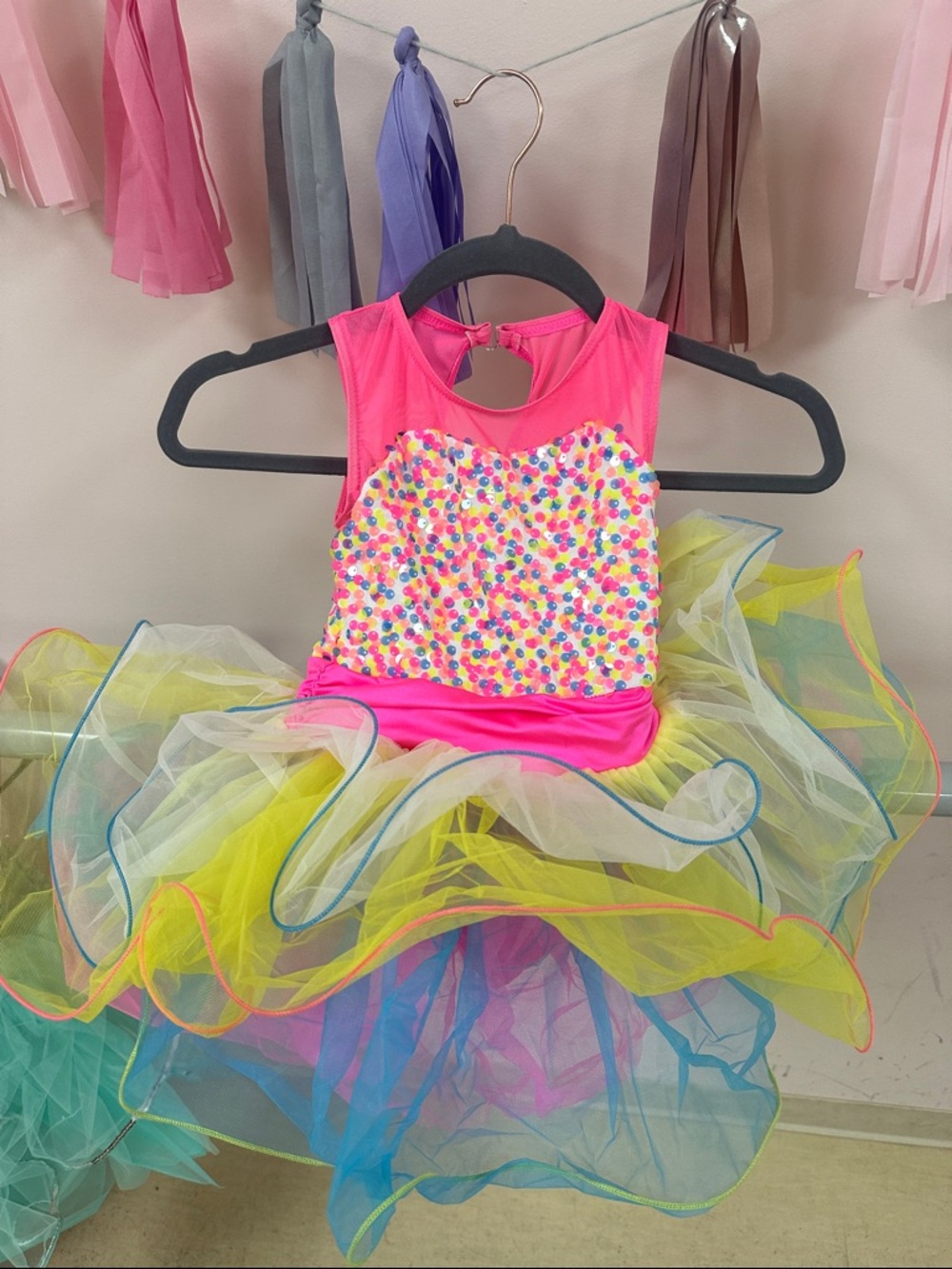 Weissman Neon Pink Multicolor Sequin Tutu Dress